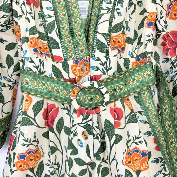 Farm‎ Rio Sand Garden Tapestry Romper XS Floral Green Puff Sleeve Cottage Whimsy - Picture 7 of 16